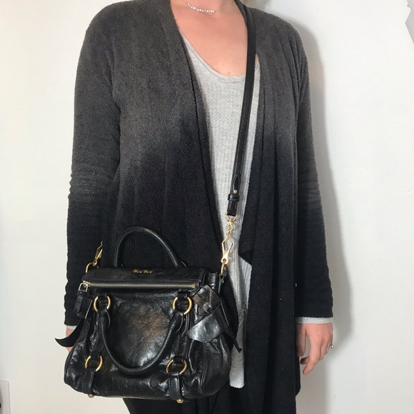 Miu Miu Vitello Lux Mini Bow Bag Authentic Black - Picture 7 of 8